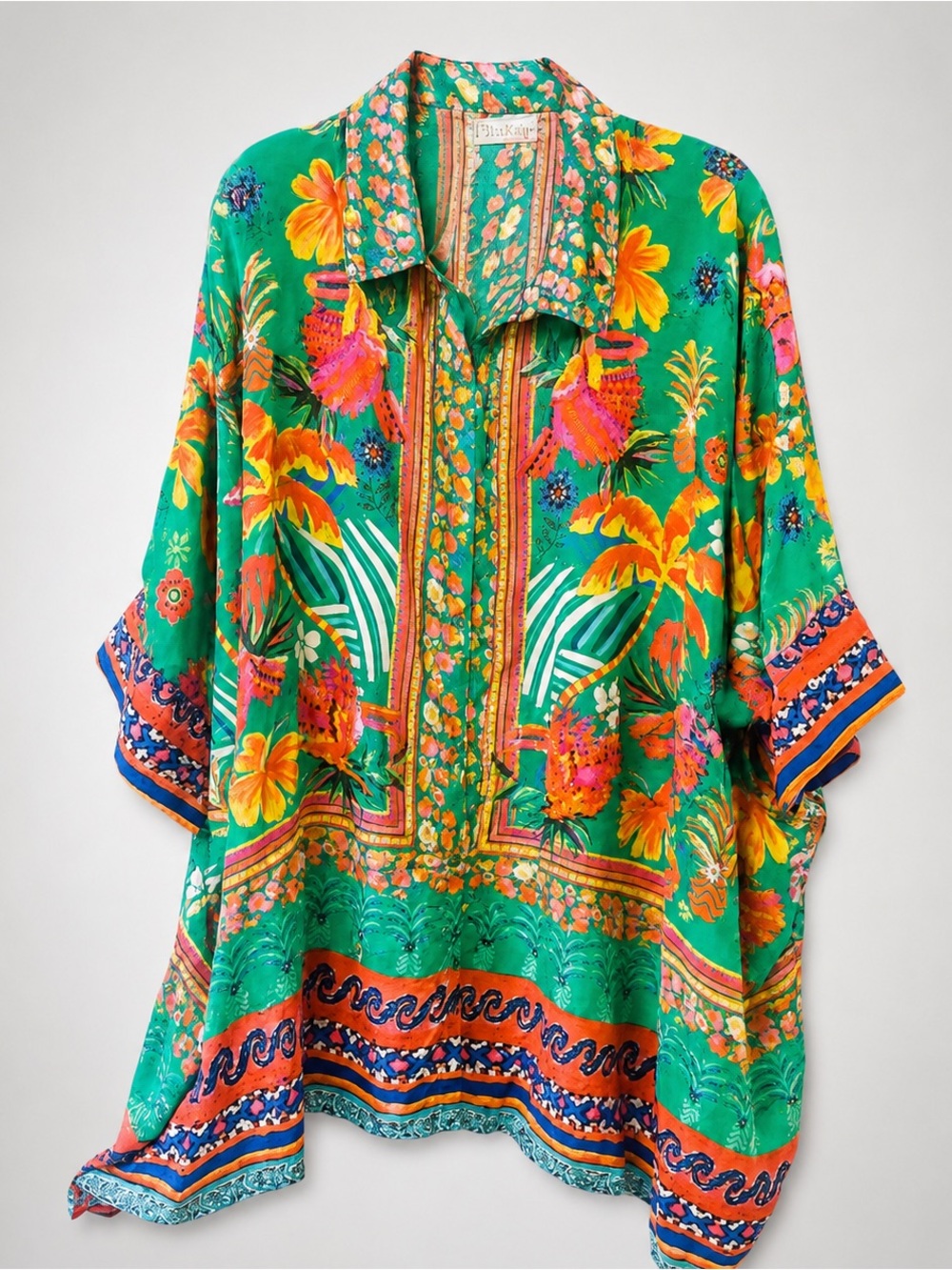 Lula Soul Tropical Floral Kaftan Cover Up Tunic Boho Resort Size M